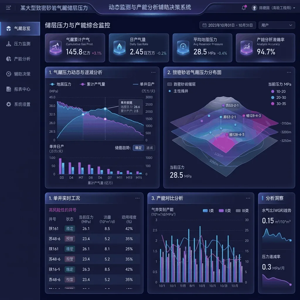 某大型致密砂岩气藏储层压力动态监测与产能分析辅助决策系统系统界面
