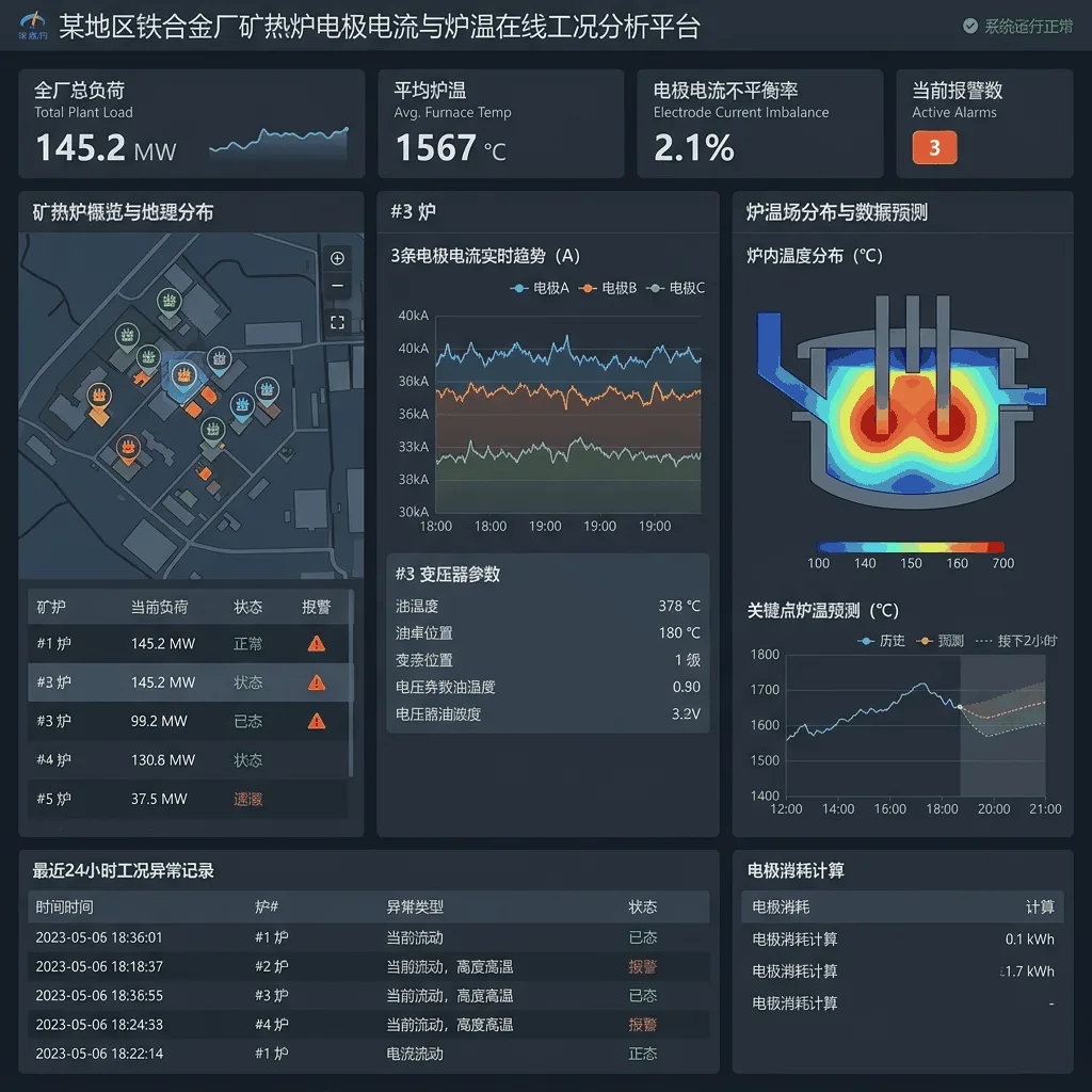 某地区铁合金厂矿热炉电极电流与炉温在线工况分析平台