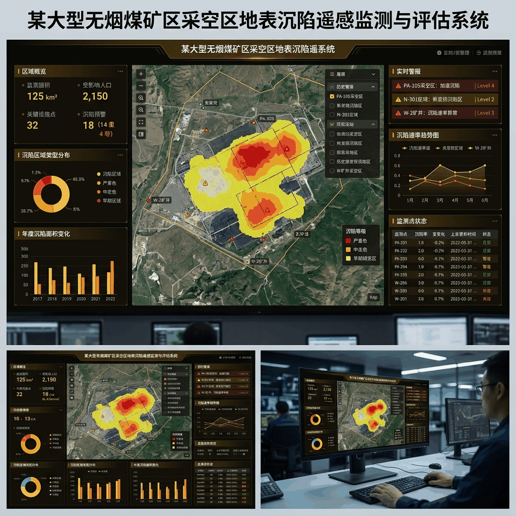某大型无烟煤矿区采空区地表沉陷遥感监测与评估系统