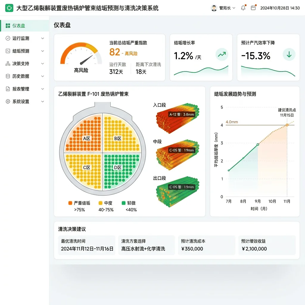 大型乙烯裂解装置废热锅炉管束结垢预测与清洗决策系统