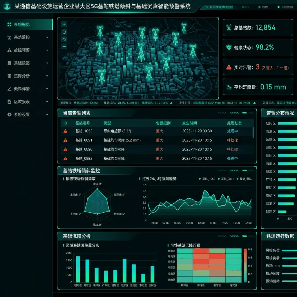 某通信基础设施运营企业某大区5G基站铁塔倾斜与基础沉降智能预警系统系统界面