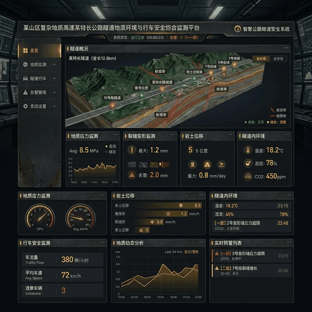 某山区复杂地质高速某特长公路隧道地质环境与行车安全综合监测平台