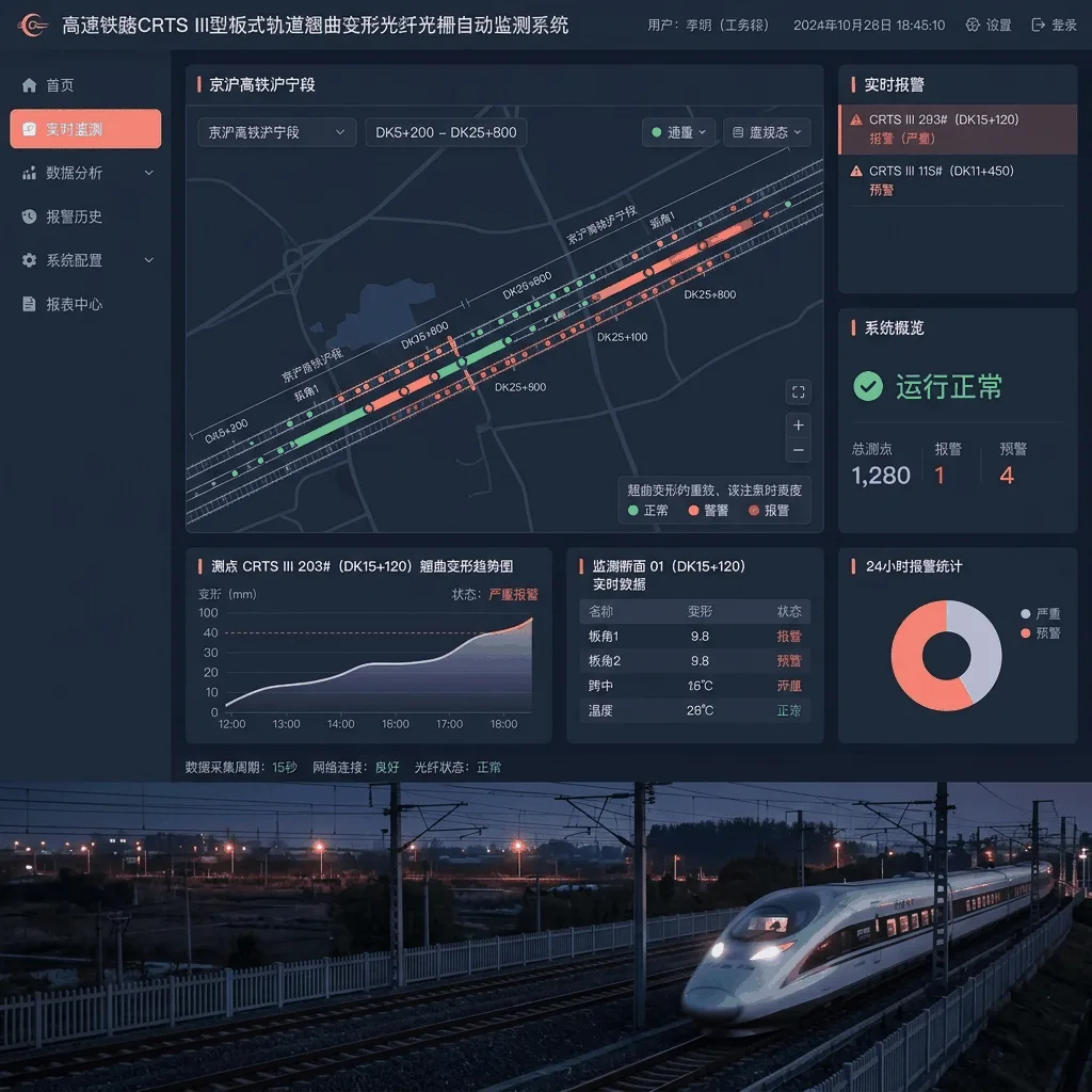 高速铁路CRTS III型板式轨道翘曲变形光纤光栅自动监测系统系统界面